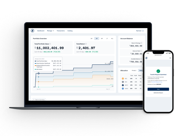 Hashnote institutional investor portal on desktop and mobile