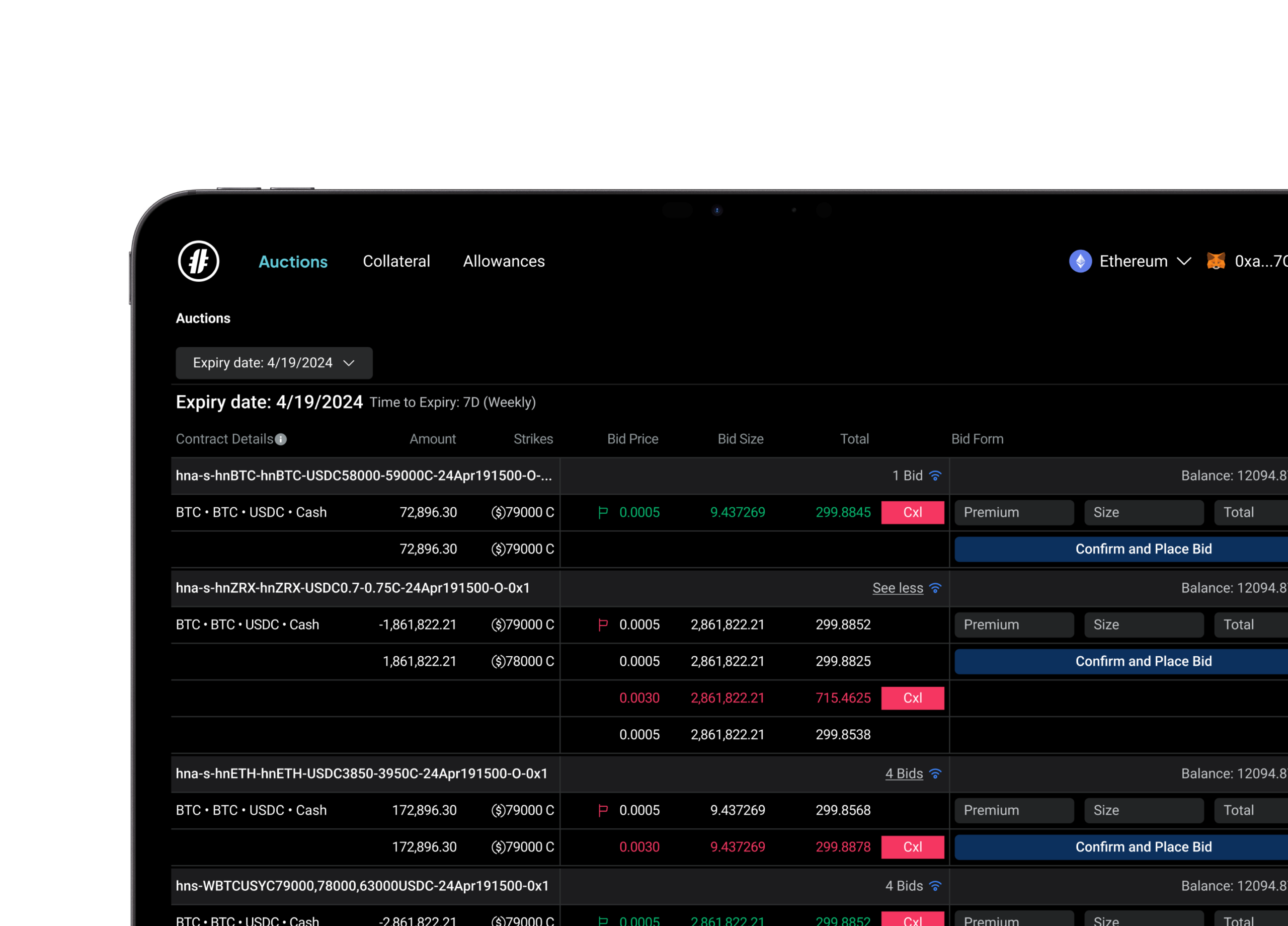 Hashnote trading terminal auctions dashboard